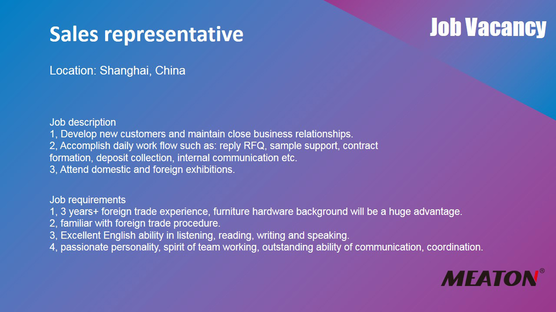 furniture hardware sales representative